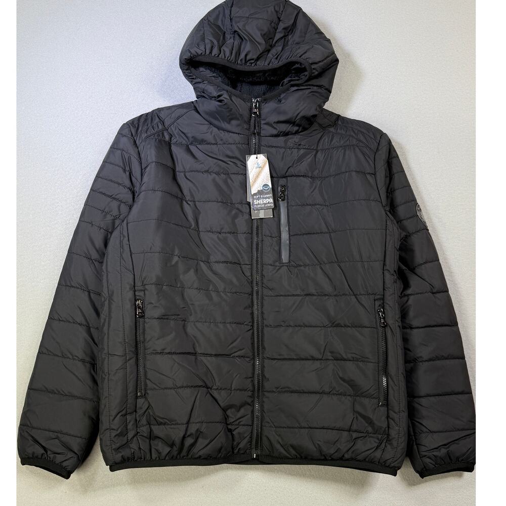 Spire by Galaxy Men's Sherpa Lined Hooded Puffer Jacket Black Medium $98